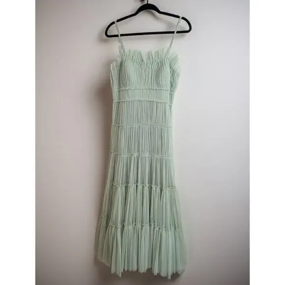NWT Anthropologie Geisha Designs Tiered Tulle Dress Mint Green Size Small